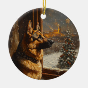 Regal German Shepherd Christmas Tree Oil Painting  Ceramic Tree Decoration