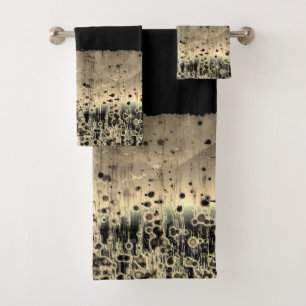 Regal Gold Abstract Circles on Black Bath Towel Set