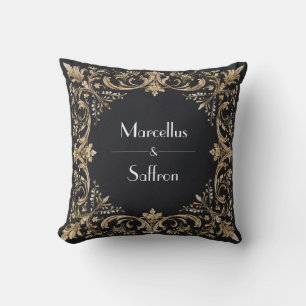 Regal Gold Baroque Scroll Black Luxury Wedding Cushion