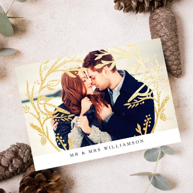 Regal Gold Bird & Branch Monogram Newlyweds Photo Holiday Card (Regal Gold Bird & Branch Monogram Newlyweds Photo Holiday Card)