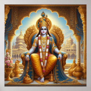 Regal Gold Ornate Krishna Dwarkadheesh Throne Art  Poster
