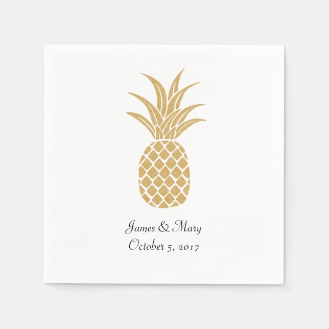 Regal Gold Pineapple Wedding Cocktail Napkins (Front)