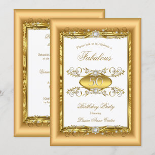 Regal Gold White Diamond Birthday Party Invitation