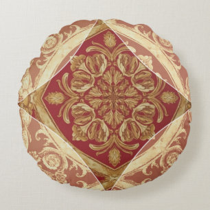 Regal Golden Red Ornate Decorative for Bed - Sofa Round Cushion