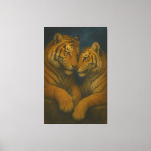 Regal Golden-Tone White Tiger Couple – Museum-Grad Canvas Print
