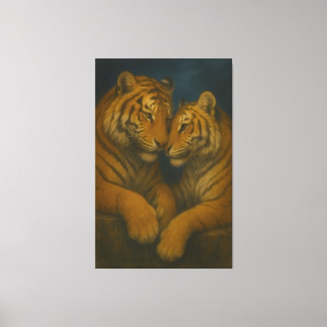 Regal Golden-Tone White Tiger Couple – Museum-Grad Canvas Print (Front)