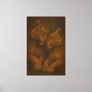Regal Golden-Tone White Tiger Couple – Museum-Grad Canvas Print