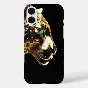 Regal Grace: The Gold Jaguar Adorned with Emeralds iPhone 16 Plus Case