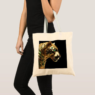 Regal Grace: The Gold Jaguar Adorned with Emeralds Tote Bag