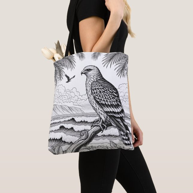 Regal Hawk Over Coastal Waters Colouring  Tote Bag (Close Up)