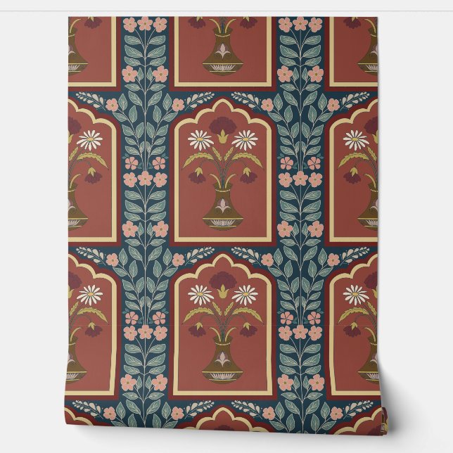 Regal Heritage Blooms - Vintage Floral pattern Wallpaper (Unrolling)