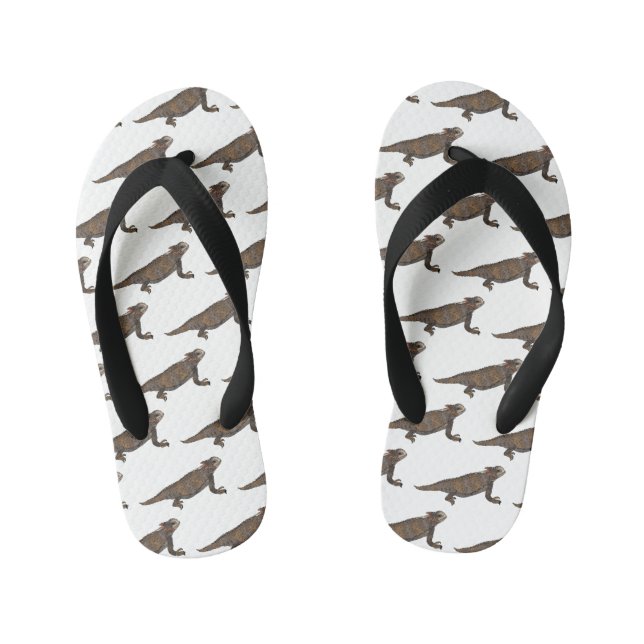 Regal horned lizard cartoon illustration kid's flip flops (Footbed)