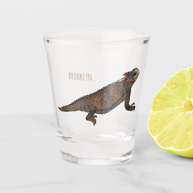 Regal horned lizard cartoon illustration  shot glass (Front)