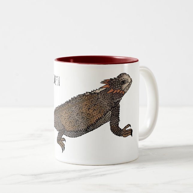 Regal horned lizard cartoon illustration  Two-Tone coffee mug (Front Right)