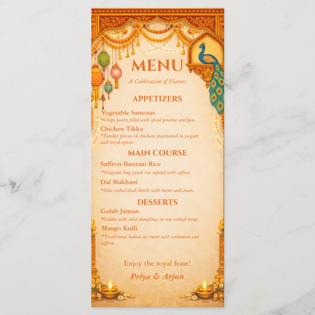 Regal Indian Wedding Menu Card | Gold & Saffron (Front)