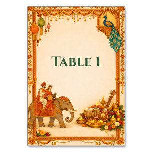 Regal Indian Wedding Table Number Card Gold