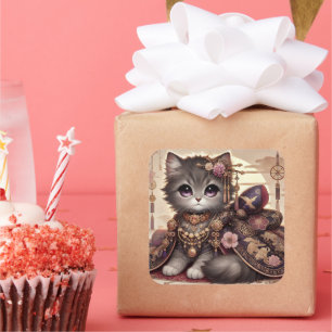 Regal Kimono Princess Cat Square Sticker