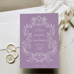 Regal Lavender Purple | Baroque Frame Wedding Invitation<br><div class="desc">This elegant and luxe wedding invitation features a vintage line art frame with ornate baroque style. The white illustration sits on a lavender purple background. Modern script calligraphy and classic text,  along with your initials or monogram,  make this a classy yet up-to-date contemporary choice for your wedding.</div>