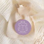Regal Lavender | Vintage Baroque Frame Wedding Classic Round Sticker<br><div class="desc">These elegant and luxe wedding stickers feature a vintage line art frame with ornate baroque style. The design is white on a lavender background. Modern script calligraphy that says "thank you",  and classic text with your names,  make this a classy yet up-to-date contemporary choice for your wedding.</div>