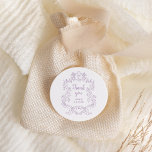 Regal Lavender | Vintage Baroque Frame Wedding Classic Round Sticker<br><div class="desc">These elegant and luxe wedding stickers feature a vintage line art frame with ornate baroque style. The design is lavender on a simple white background. Modern script calligraphy that says "thank you",  and classic text with your names,  make this a classy yet up-to-date contemporary choice for your wedding.</div>