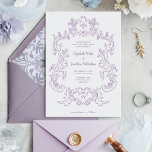 Regal Lavender | Vintage Baroque Frame Wedding Invitation<br><div class="desc">This elegant and luxe wedding invitation features a vintage line art frame with ornate baroque style. The design is lavender / light purple on a simple white background. Modern script calligraphy and classic text, along with your initials or monogram, make this a classy yet up-to-date contemporary choice for your wedding....</div>