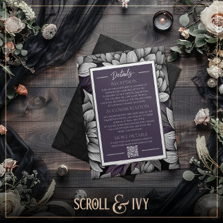 Regal Lilac, Brilliant White Bloom Wedding Details Invitation