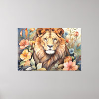 Regal Lion Amidst Blooms Exotic Wildlife 