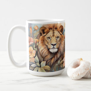 Regal Lion Amidst Blooms Exotic Wildlife  Coffee Mug