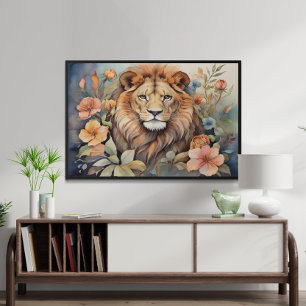 Regal Lion Amidst Blooms Exotic Wildlife  Poster