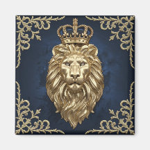 Regal Lion Design - Navy Blue & Gold Luxury Decor