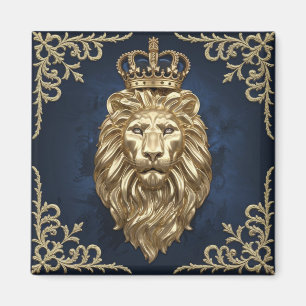 Regal Lion Design - Navy Blue & Gold Luxury Decor Magnet