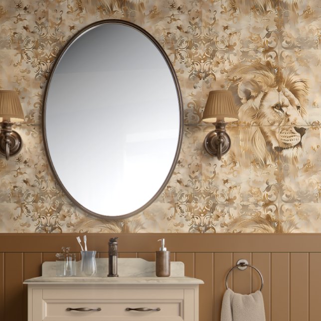 Regal Lion Essence - Gold, Beige - Traditional Wallpaper (Majestic Lion Profile Peel and Stick Wallpaper)