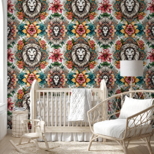 Regal Lion & Floral Bohemian Bliss Wallpaper