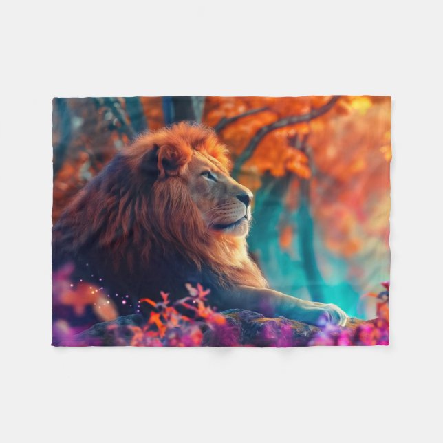 Regal Lion in Enchanted Forest Design Fleece Blanket (Front (Horizontal))