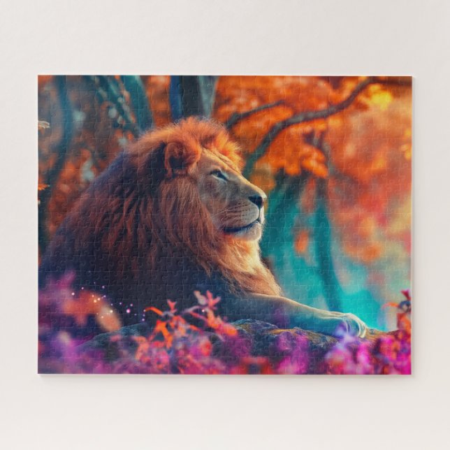 Regal Lion in Enchanted Forest Design Jigsaw Puzzle (Horizontal)
