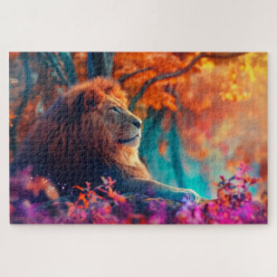Regal Lion in Enchanted Forest Design Jigsaw Puzzle
