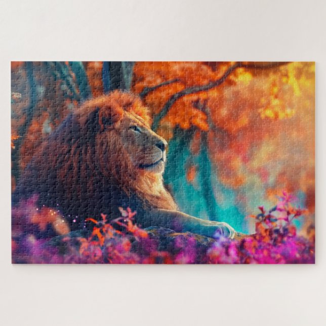 Regal Lion in Enchanted Forest Design Jigsaw Puzzle (Horizontal)