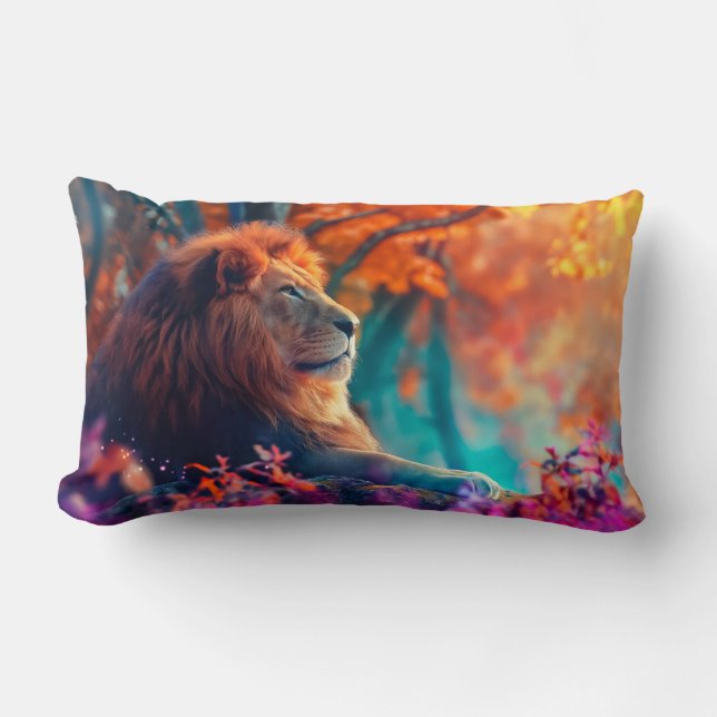 Regal Lion in Enchanted Forest Design Lumbar Cushion (Front)