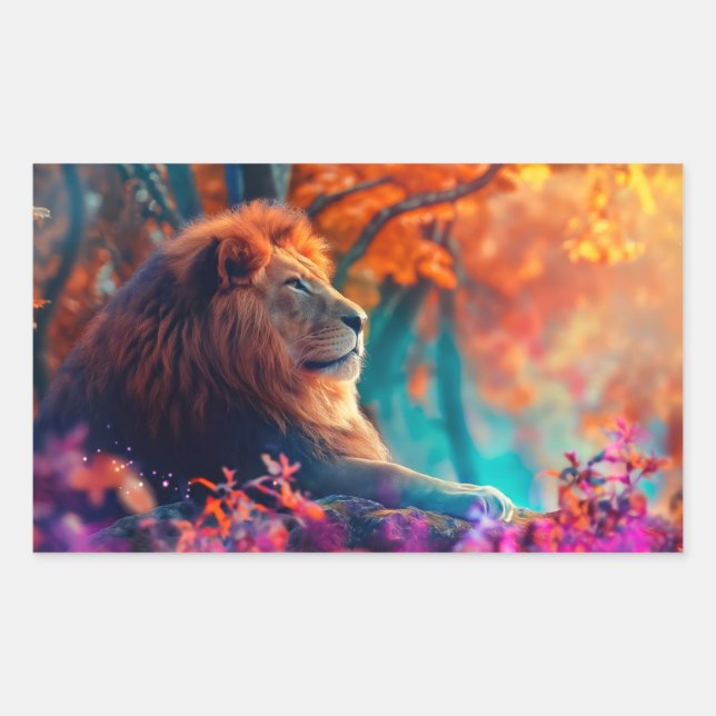 Regal Lion in Enchanted Forest Design Rectangular Sticker (Front)