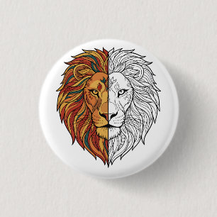 Regal Lion Mandala Vibrant Gold & Red King 3 Cm Round Badge