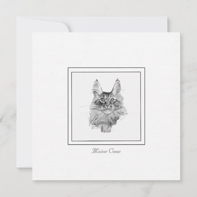 Regal Maine Coon Cat Sketched in Black and White  Card (Front)