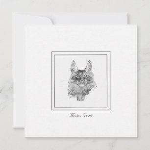 Regal Maine Coon Cat Sketched in Black and White  Card