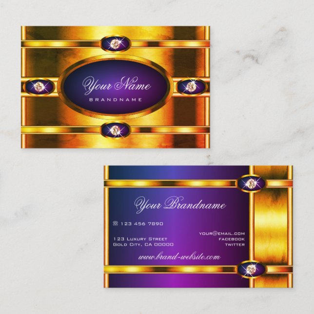 Regal Marbled Golden Shimmer Purple Colour Gradien Business Card (Front/Back)