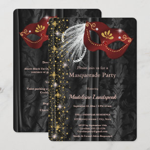 Regal Masquerade Ball Ruby Mask Black Velvet Invitation