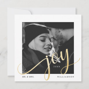 Regal & Modern Gold Geometrical Newlyweds Photo Holiday Card