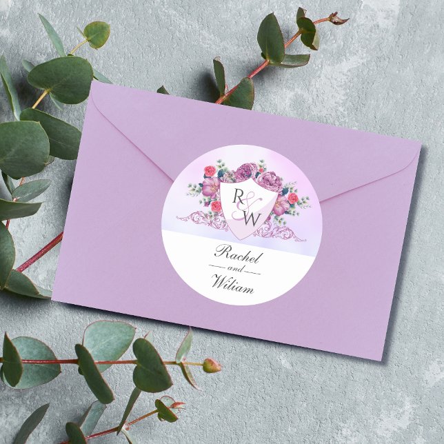 Regal Monogram Shield & Floral Wedding Sticker (Creator Uploaded)