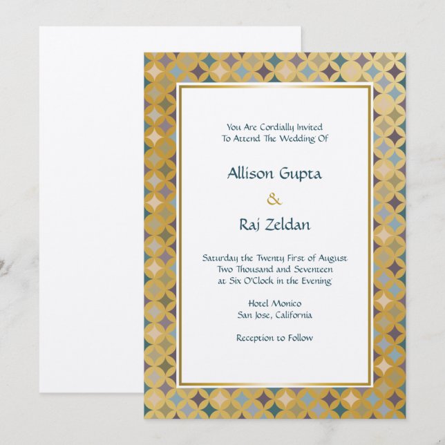 Regal Moroccan Diamonds Pattern on Gold Invitation (Front/Back)