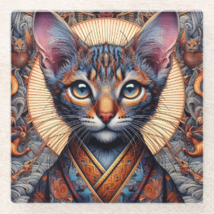 Regal Mythic ornate fantasy feline Glass Coaster