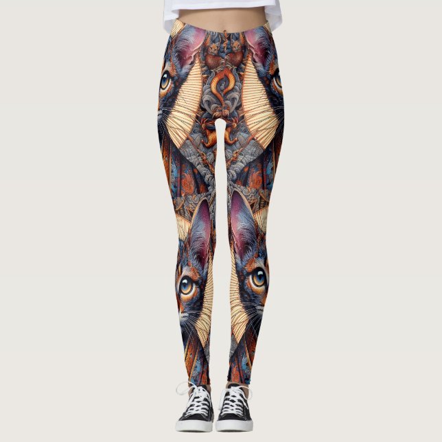 Regal Mythic ornate fantasy feline  Leggings (Front)