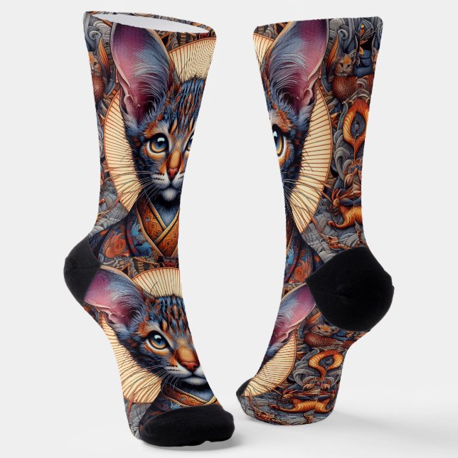 Regal Mythic ornate fantasy feline  Socks (Angled)